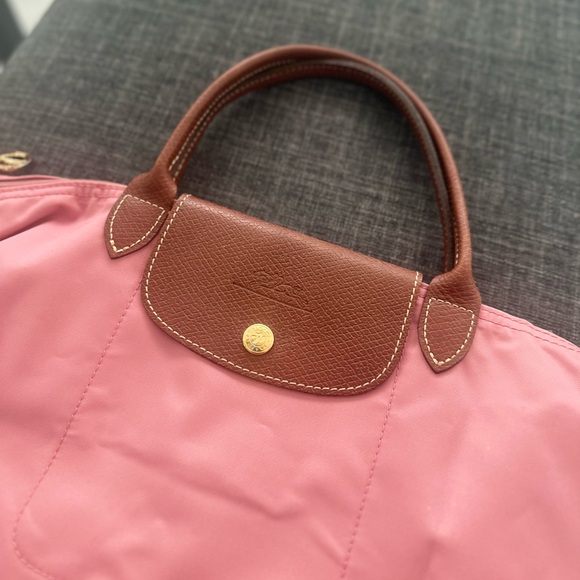 Longchamp Pink Tote Bag with Brown Leather and Zipper Closure - Picture 6 of 16